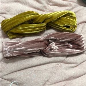 SET OF TWO: VELVET HEADBANDS HEADWRAPS pink yellow